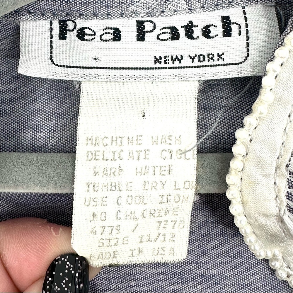 Vintage Pea Patch Prairie Dress Womens 11/12 Beaded Lace Pearl Puff Cottage USA - Picture 10 of 13